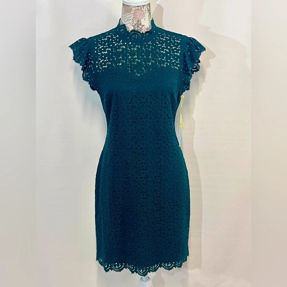 CECE Hunter green‎ lace mini dress size 4. - Picture 1 of 13